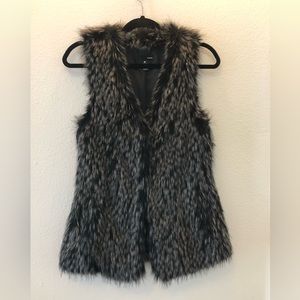 Aqua faux fur vest soft black brown grey EUC soft fully lined hook closure